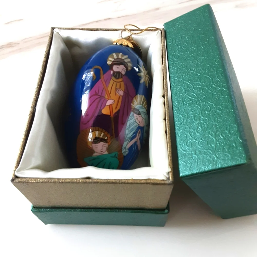 Pier 1 Li Bien Holy Family Nativity Peace Joy 2014 Glass Christmas Ornament